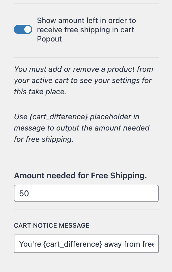 WooCommerce sidebar-cart free shipping notice